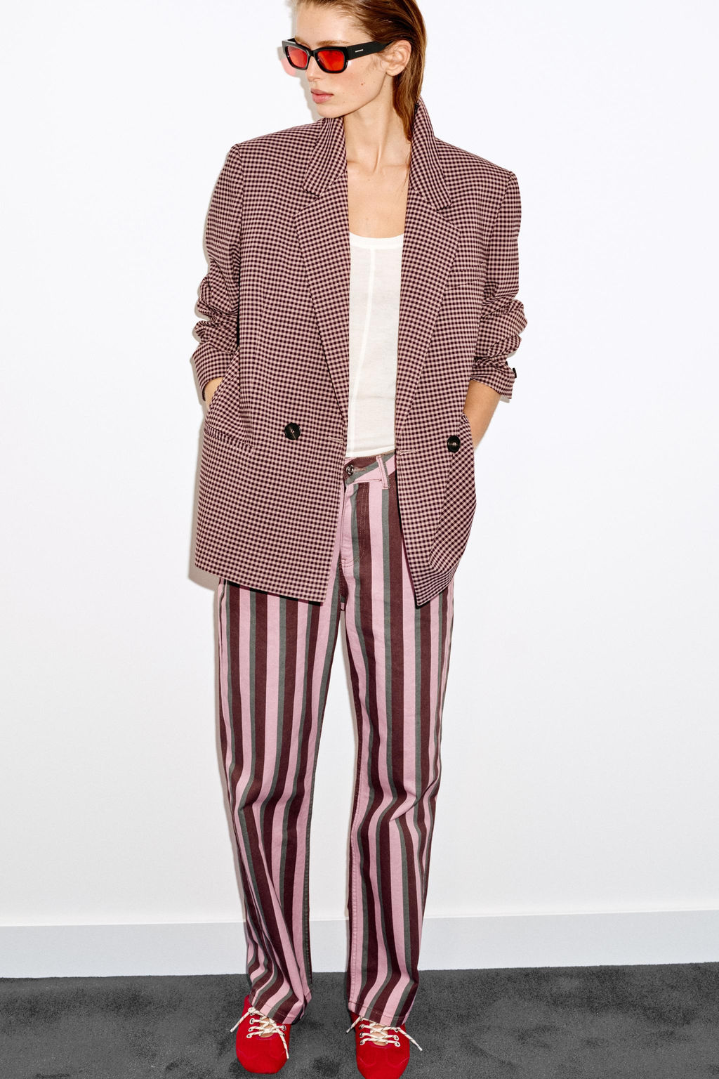 BLAZER CRUZADA OVERSIZE CUADRO VICHY / Rosa - Zara фото 5