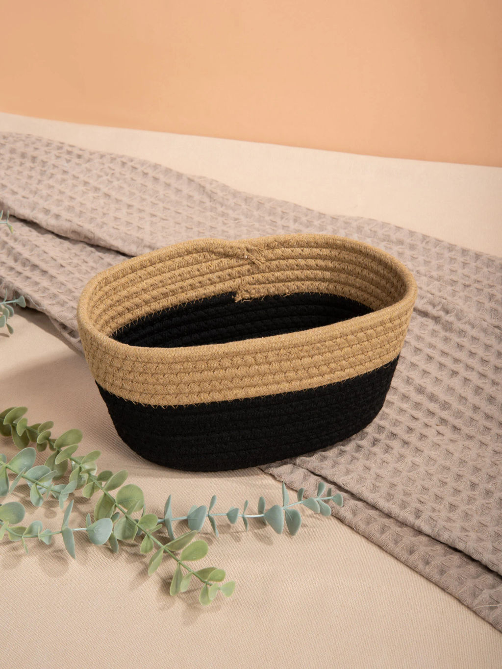 Корзина черное дно M ,цвет беж, арт JH-02223
