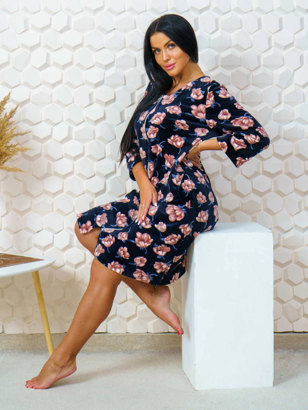 Халат женский, цвет синий розовый