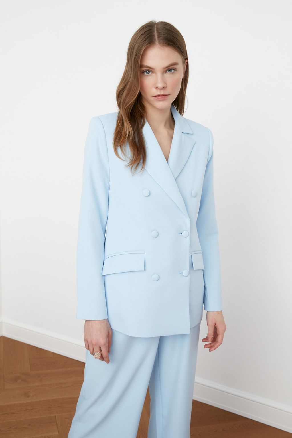 Ac?k Mavi Regular Astarl? Dokuma Blazer Ceket TWOSS21CE0137