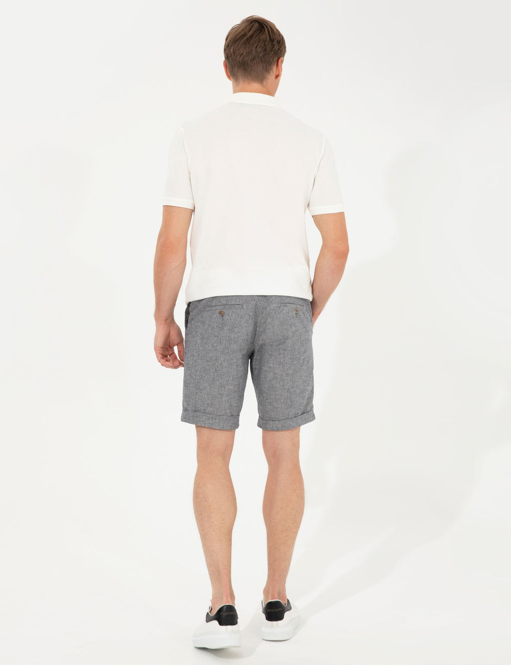 Lacivert Regular Fit Keten Kar___ml_ Bermuda _ort - Pierre cardin фото 4