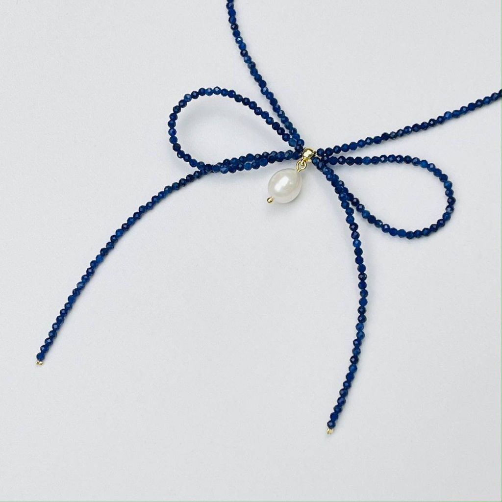 Колье из Содалита и Жемчуга Бантик - Радуга самоцветов фото 2