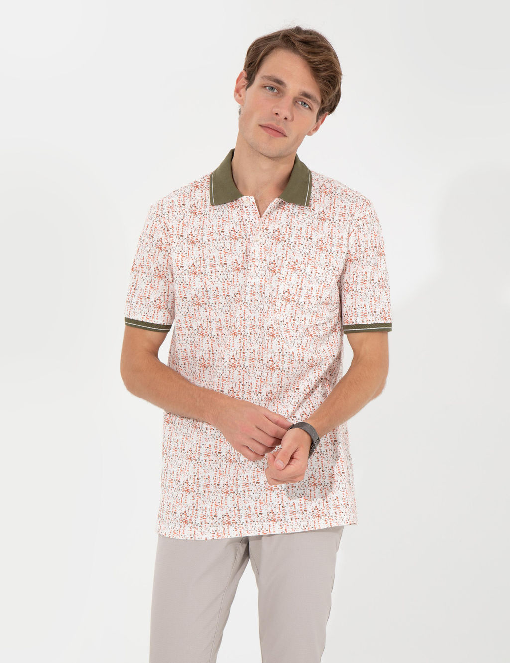 Haki Regular Fit Desenli Polo Yaka Ti__rt