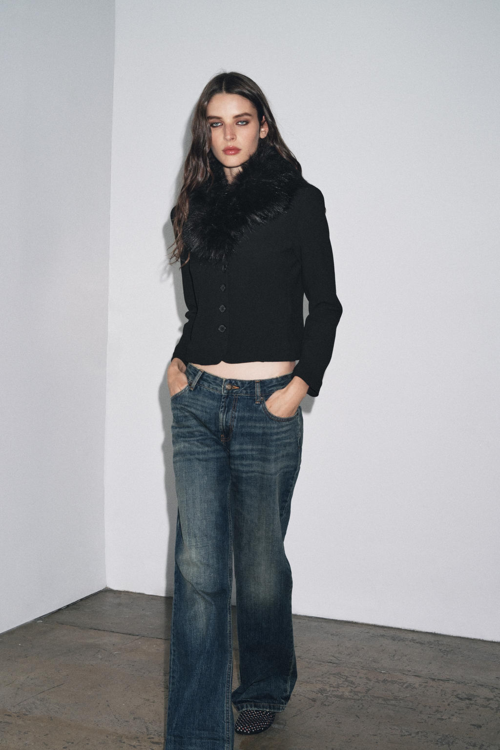 ZW COLLECTION FITTED FAUX FUR COLLAR JACKET