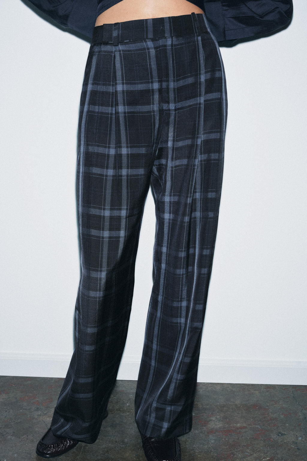 ZW COLLECTION CHECK WIDE-LEG TROUSERS - Zara фото 8