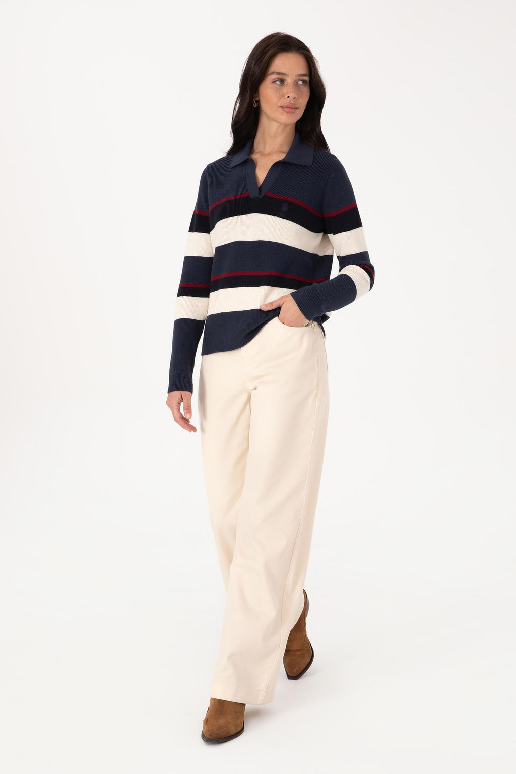 Kad_n Krem Loose Fit Kanvas Pantolon - U.s. polo assn фото 3
