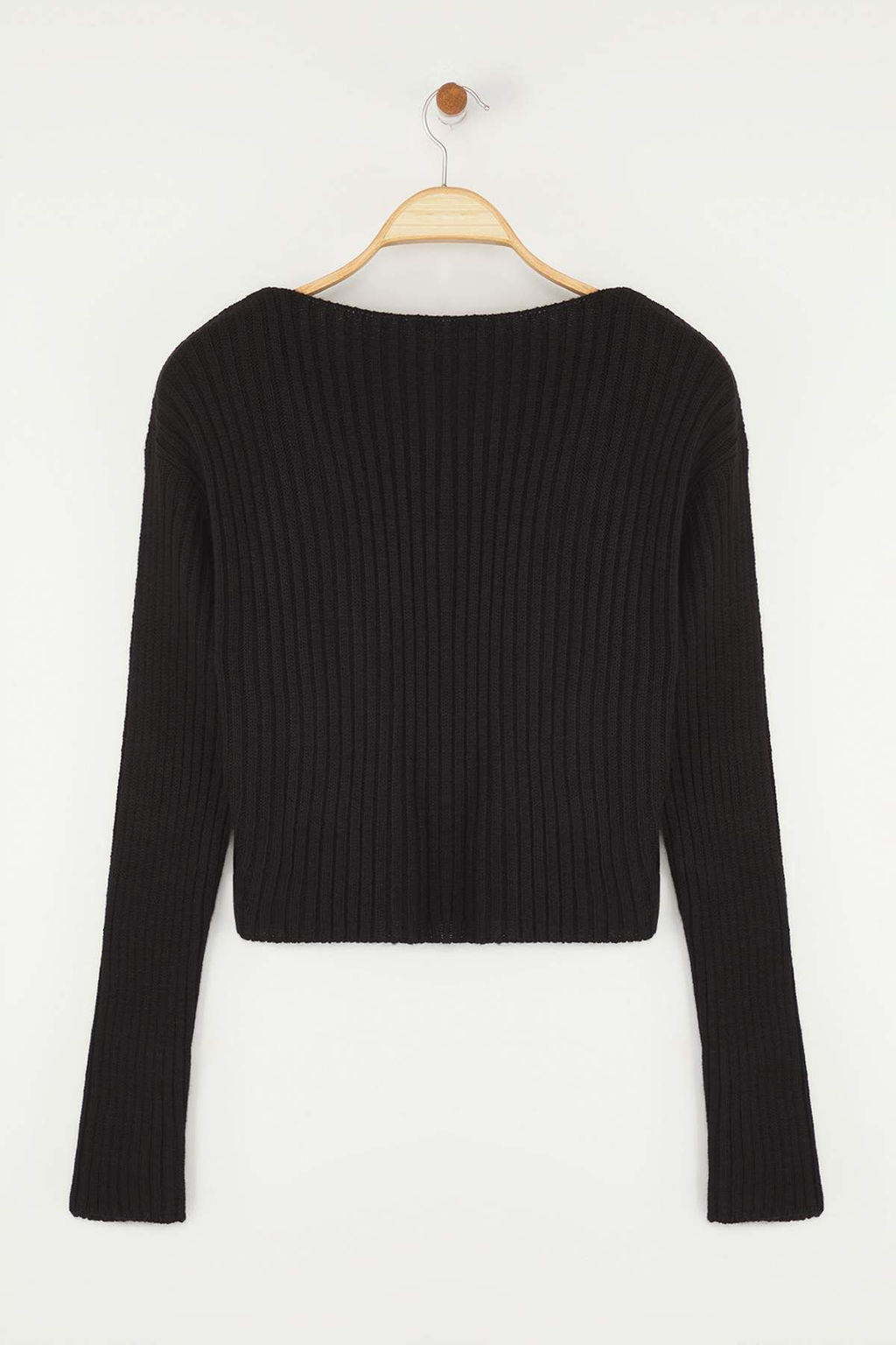 Siyah Crop Basic V Yaka Triko Kazak TWOAW24KZ01214