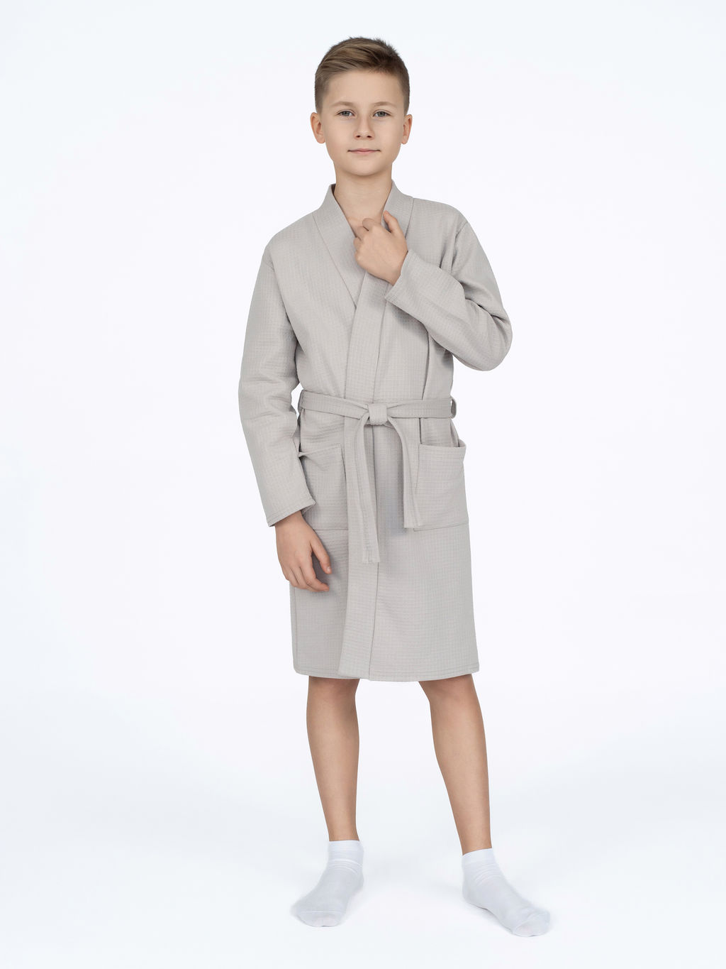 Халат детский вафельный светло-серый 913 (134, 68)