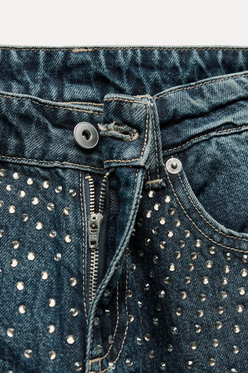 TRF RELAXED OVERSIZE RHINESTONE MID-WAIST JEANS - Zara фото 10