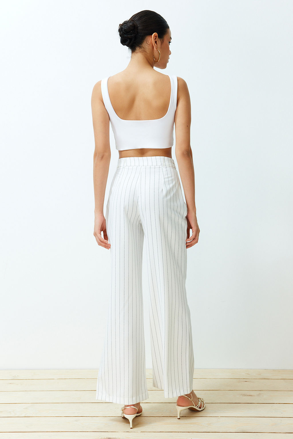 TRENDYOLMILLA Tas Wide Leg/Genis Paca Dokuma Cizgili Pantolon TWOSS23PL00109  фото 21