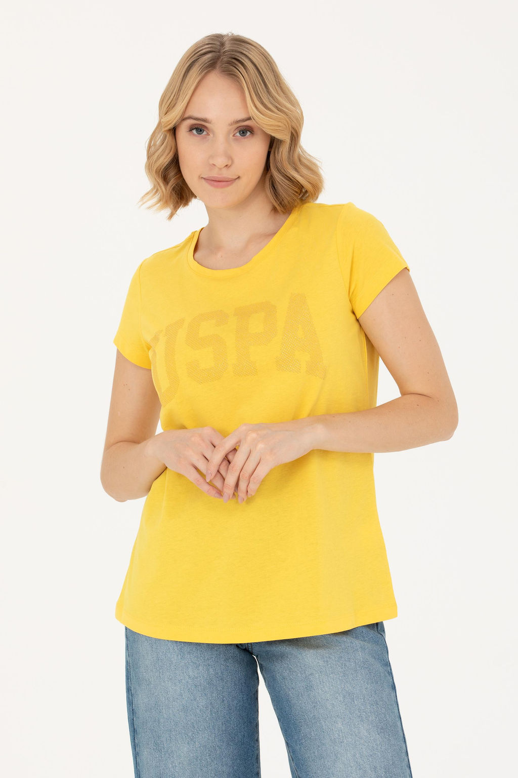 Женская желтая базовая футболка - U.s. polo assn фото 8