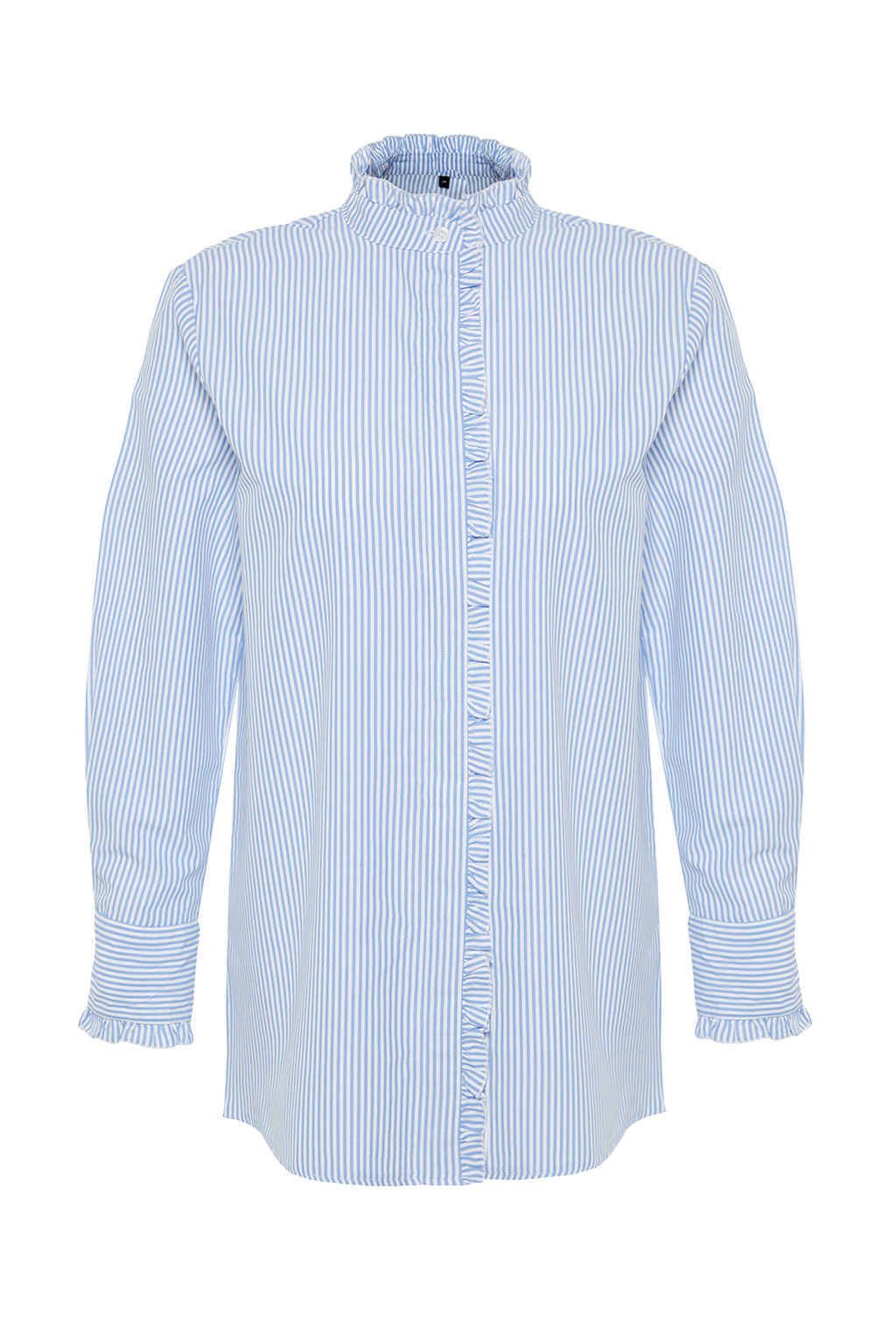 TRENDYOLMILLA Mavi Cizgili Pat? ve Yakas? F?rf?r Detayl? Dokuma Gomlek TWOSS24GO00083  фото 7