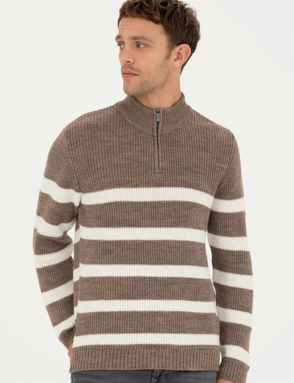 Vizon Melanj Slim Fit Fermuarl_ Dik Yaka Triko Kazak - Pierre cardin фото 3