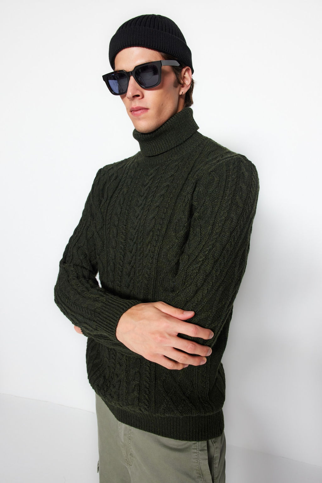TRENDYOL MAN Vizon Slim Fit Yunlu Bal?kc? Yaka Sac Orgu Triko Kazak TMNAW22KZ0302 - Trendyolmilla фото 16