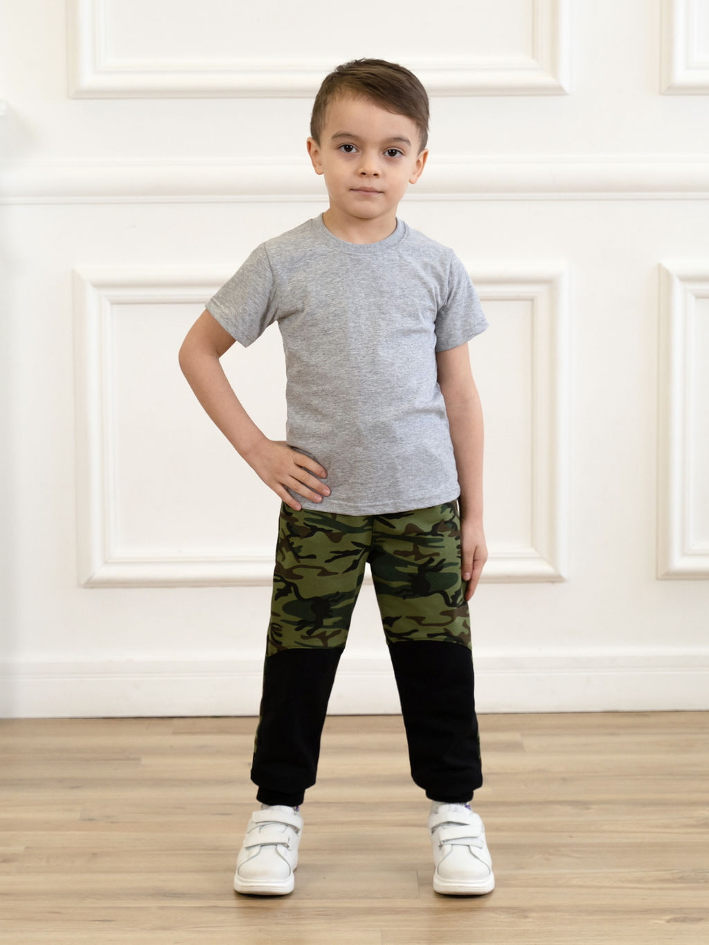 Брюки детские камуфляж черные вставки