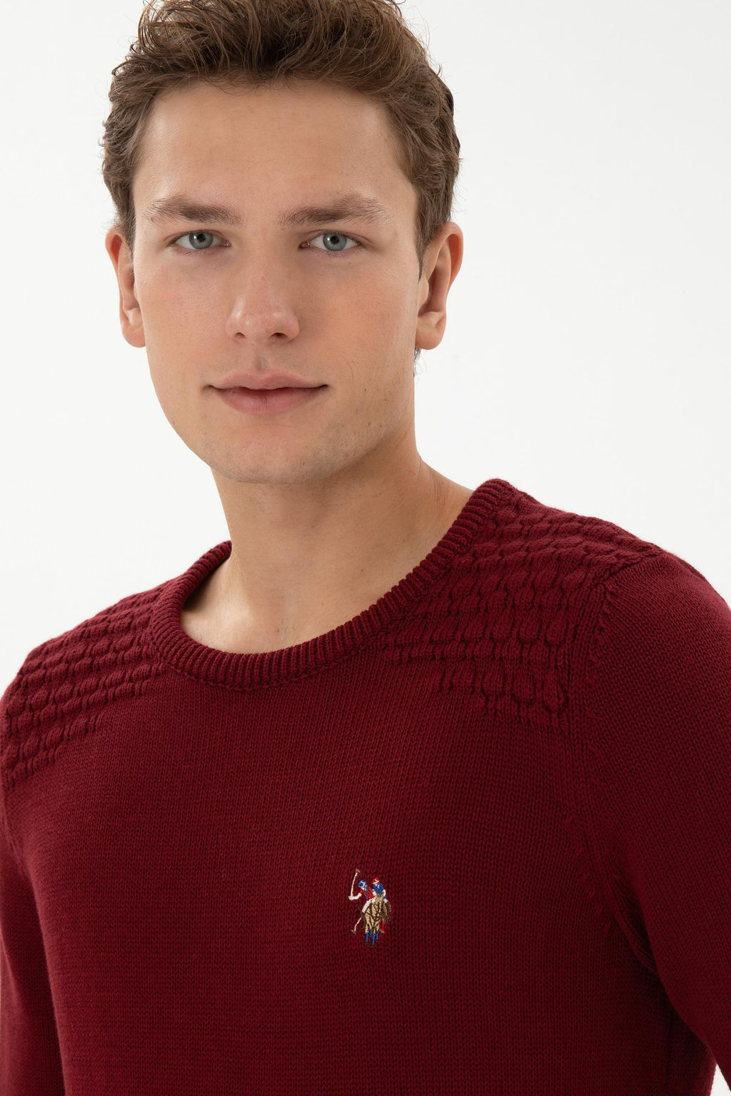 Erkek Slim Fit Bisiklet Yaka Bordo Kazak - U.s. polo assn фото 2