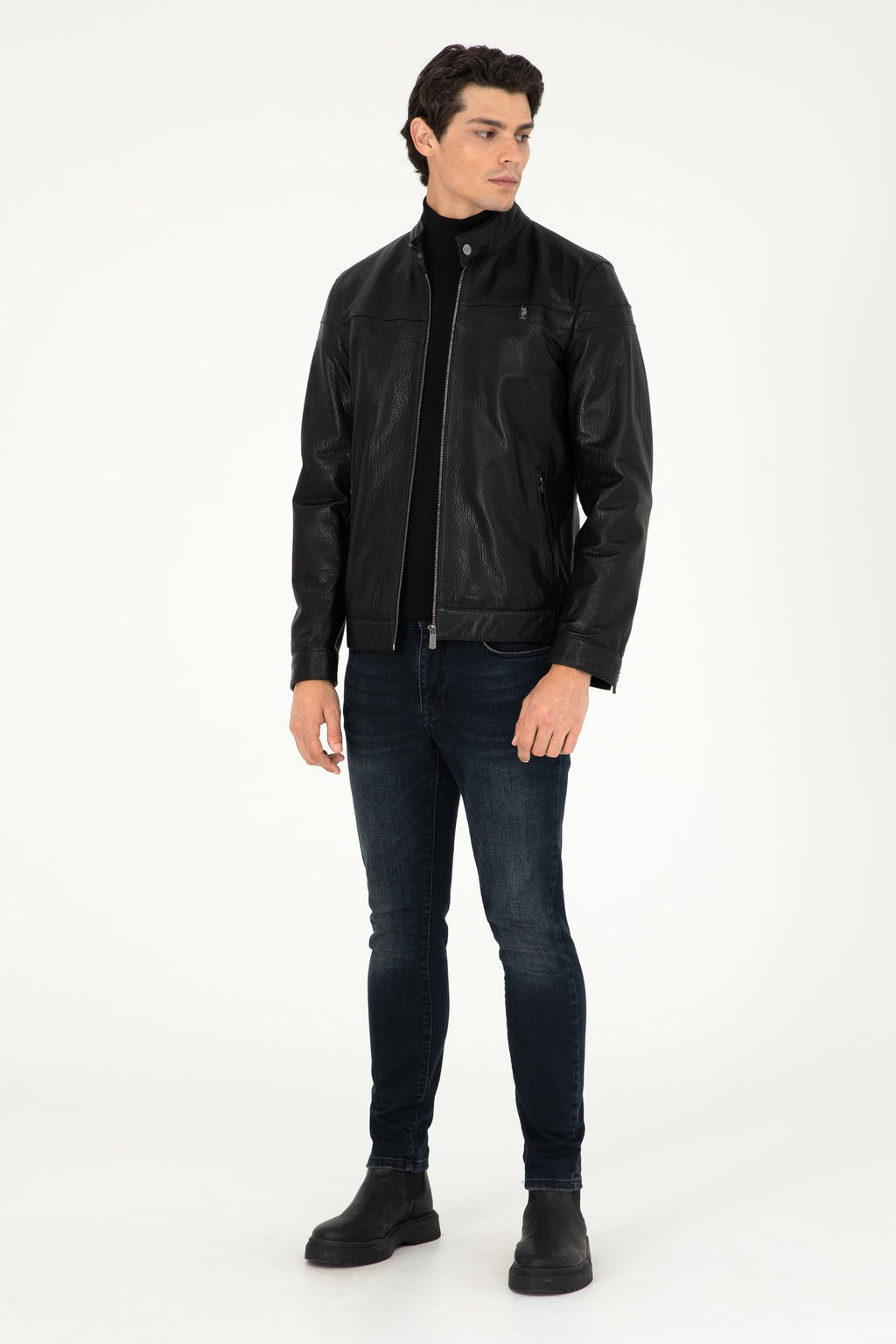 Мужская черная кожаная куртка - U.s. polo assn фото 4