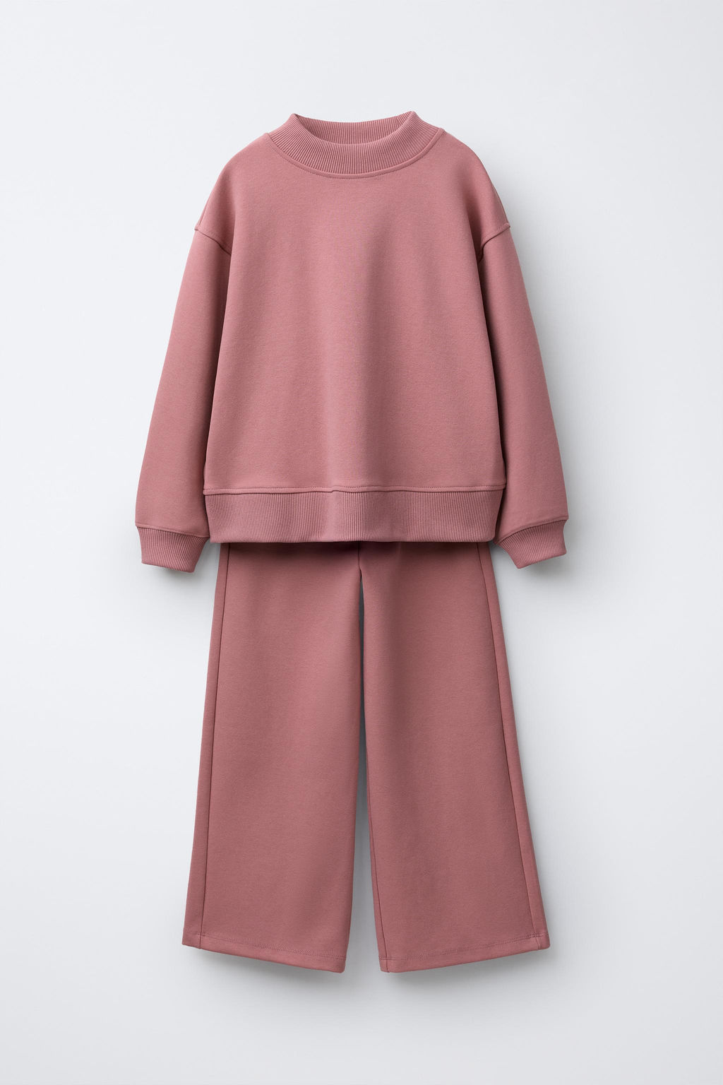 CONJUNTO INTERLOCK SUDADERA Y PANTAL?N WIDE LEG / Rosa