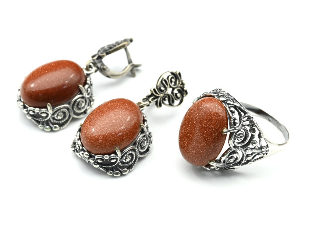 Кольцо Серьги с авантюрином имитация размер 19