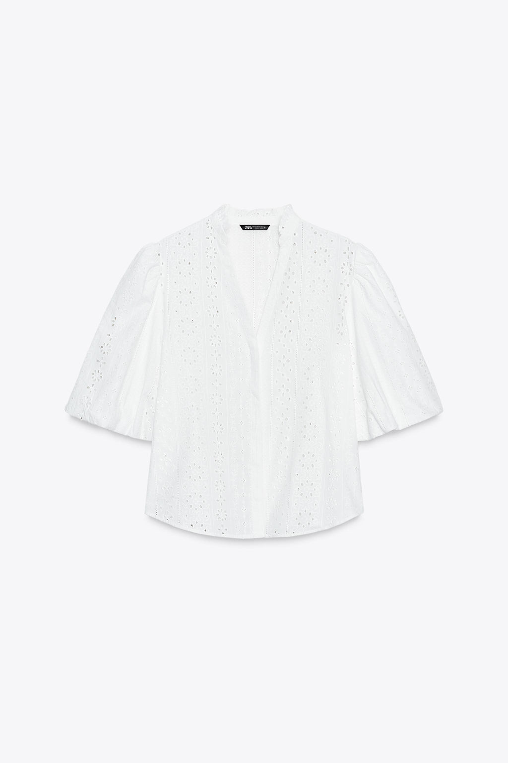 SHIRT WITH CUTWORK EMBROIDERY AND PUFF SLEEVES - Zara фото 7