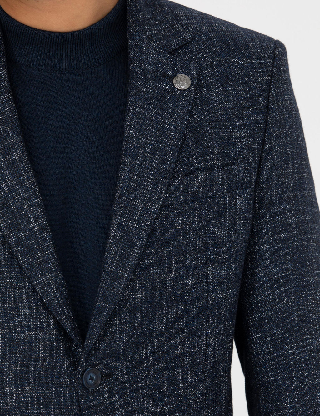 A__k Lacivert Ekstra Slim Fit Y_n Kar___ml_ Blazer Ceket