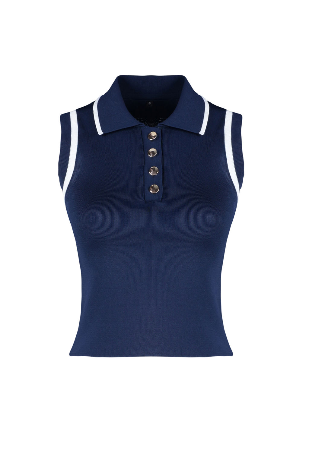 Lacivert Polo Yaka Renk Bloklu Bluz TWOSS24BZ00244