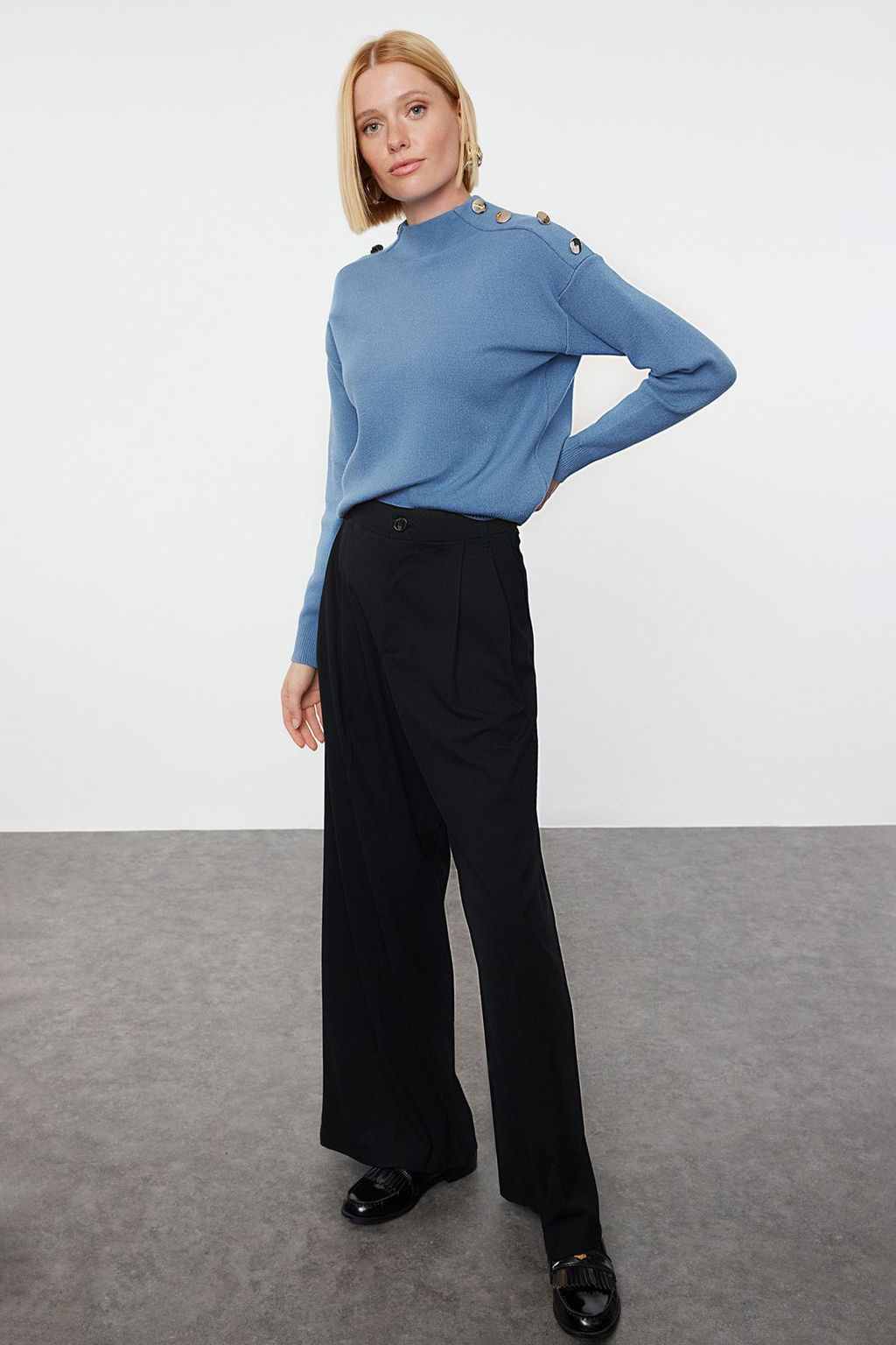 Indigo Dugme Detayl? Triko Kazak TWOAW24KZ00370 - Trendyolmilla фото 2