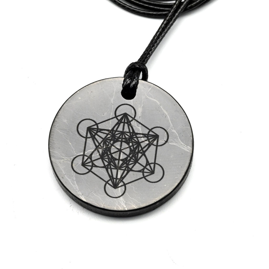Кулон из шунгита круг "Метатрон" 30мм, на шнурке