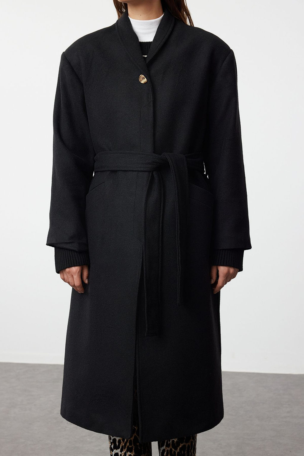 Siyah Aksesuar Detayl? Vatkal? Oversize Kusakl? Yunlu Kaban TWOAW25KB00033