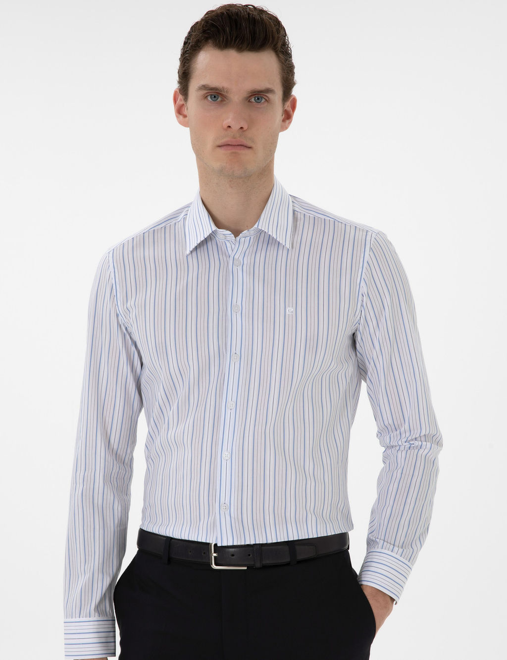 Рубашка Pierre Cardin Slim Fit синяя с длинным рукавом