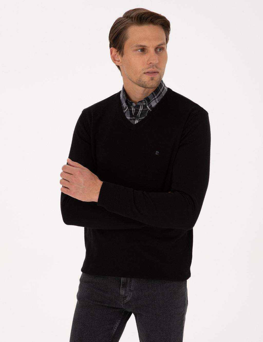 Siyah Slim Fit V Yaka Basic Triko Kazak - Pierre cardin фото 3