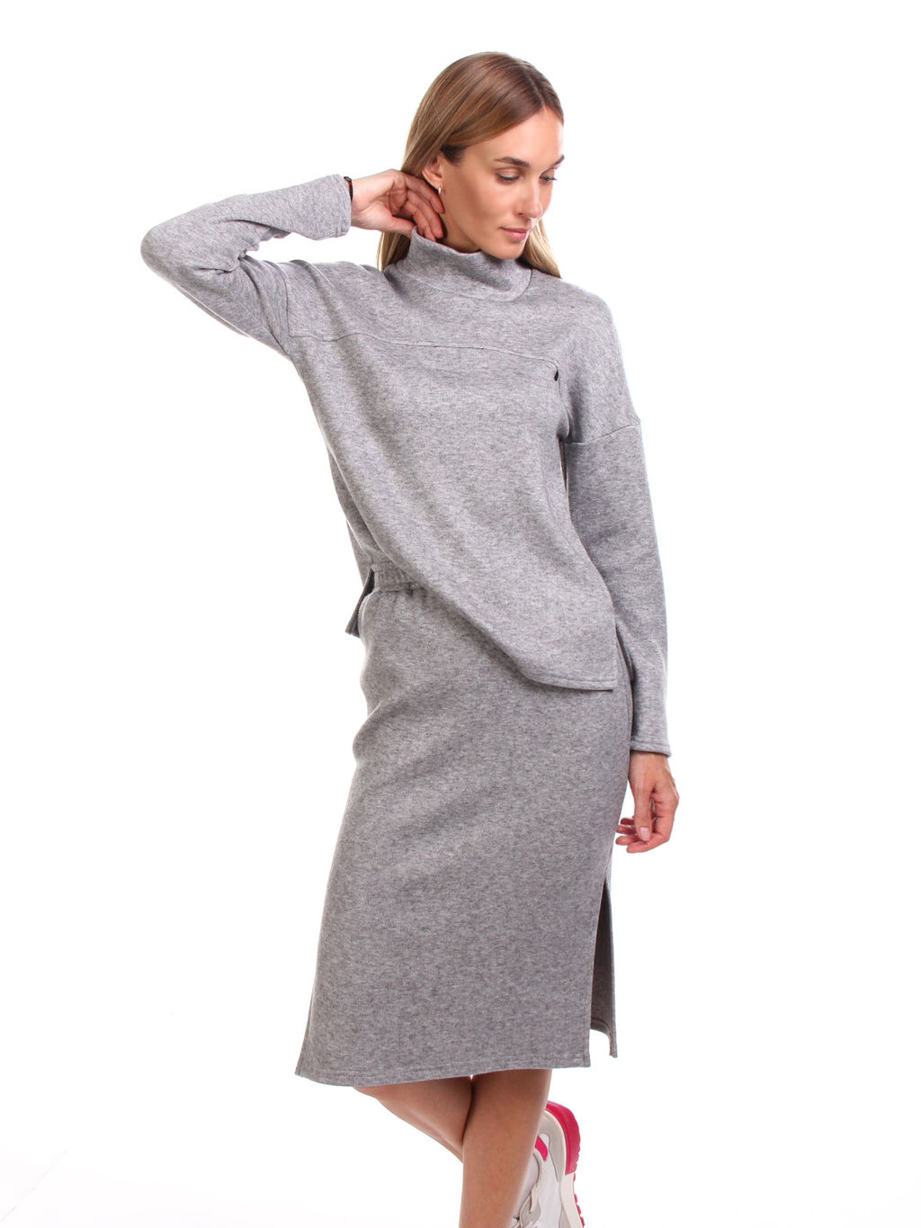 КОСТЮМ С ЮБКОЙ КС6667 СЕРАЯ АНГОРА - Assana фото 3