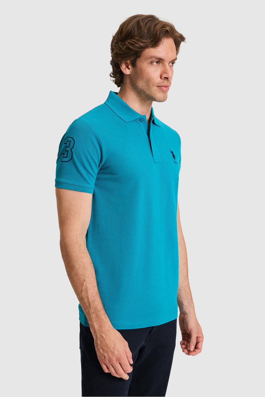 Erkek Slim Fit Polo Yaka Petrol Basic Ti__rt