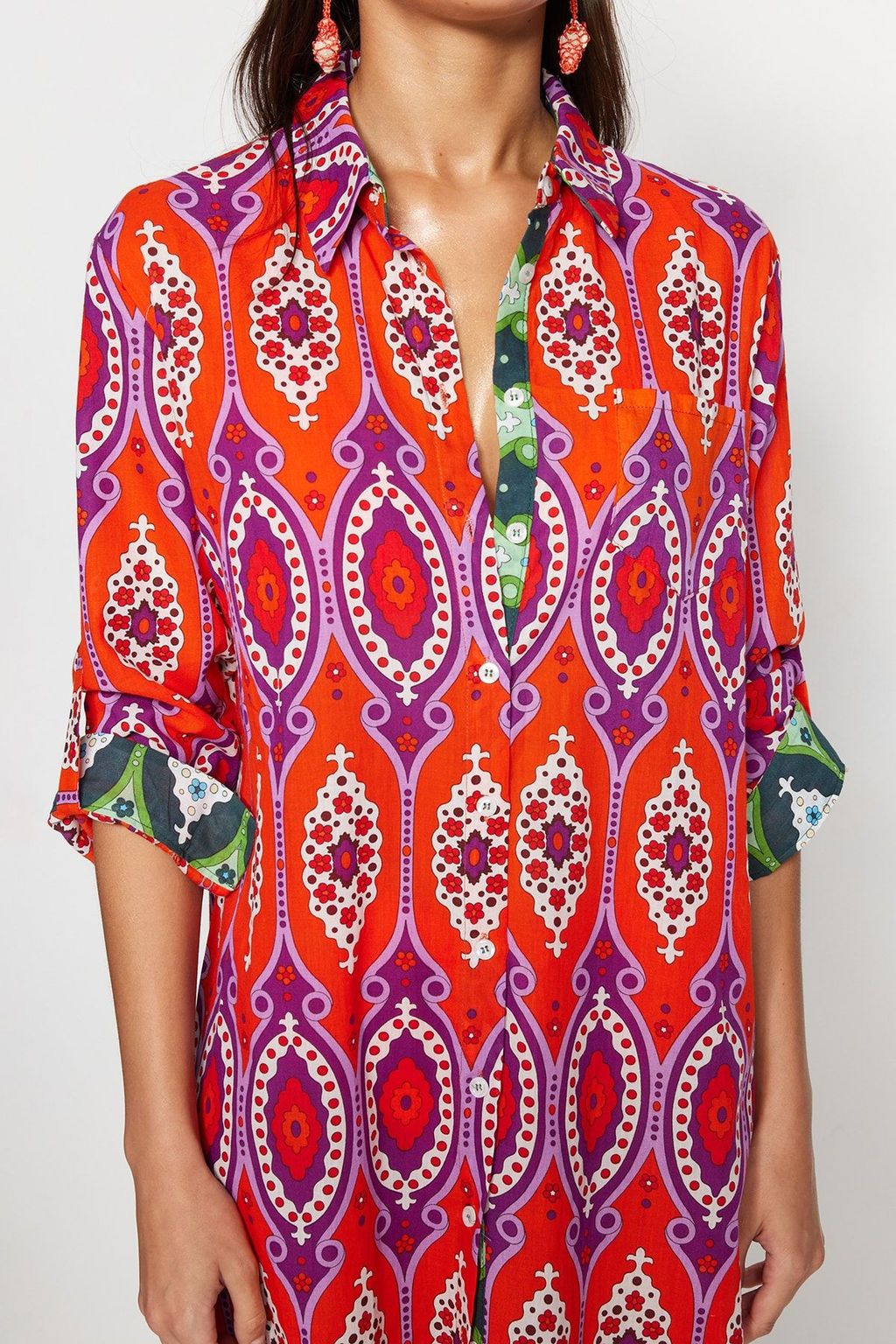 Etnik Desenli Midi Dokuma %100 Pamuklu Plaj Kimono&Kaftan TBESS20KM0017 - Trendyolmilla фото 4