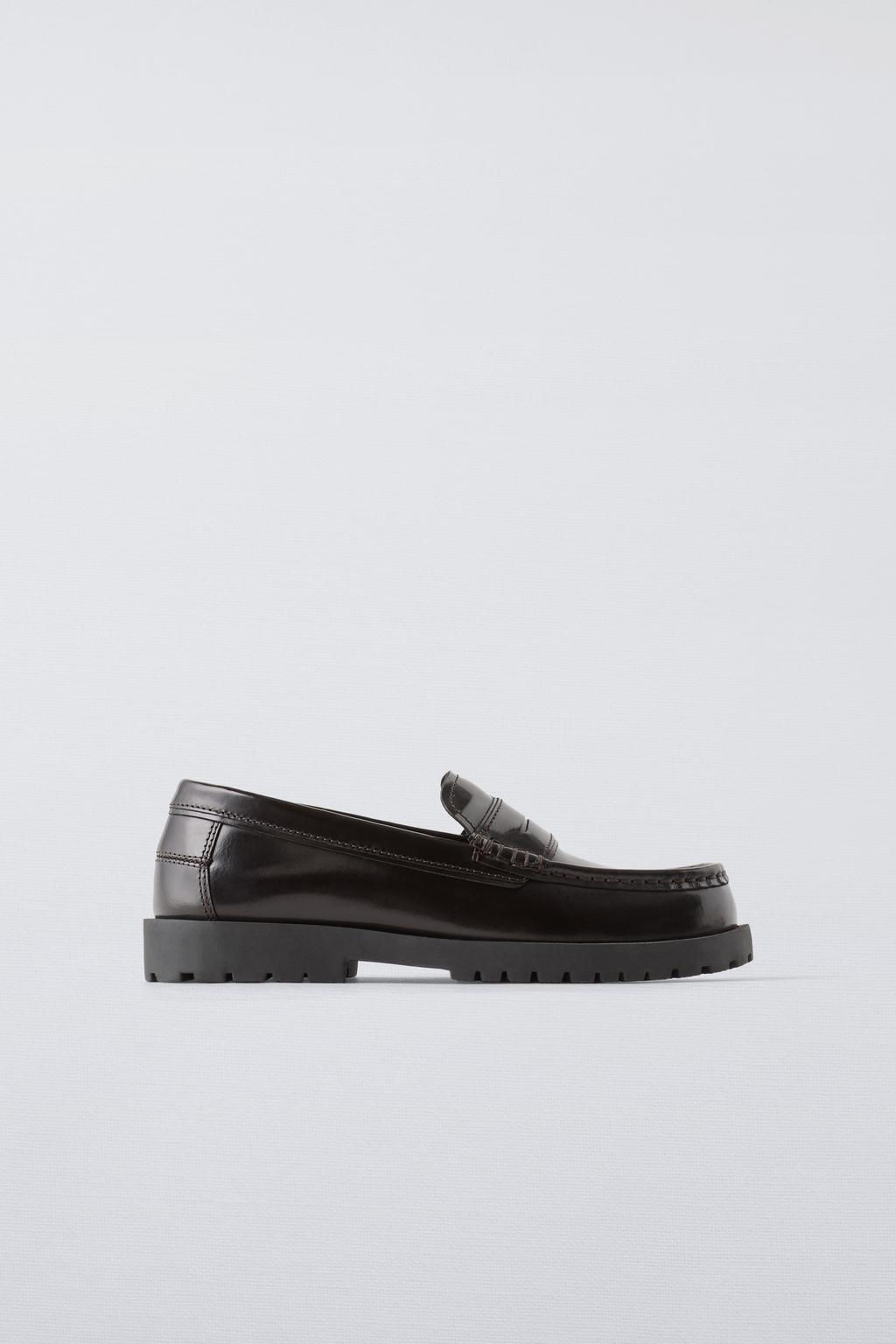 LEATHER LOAFERS WITH TRACK SOLE - Zara фото 2