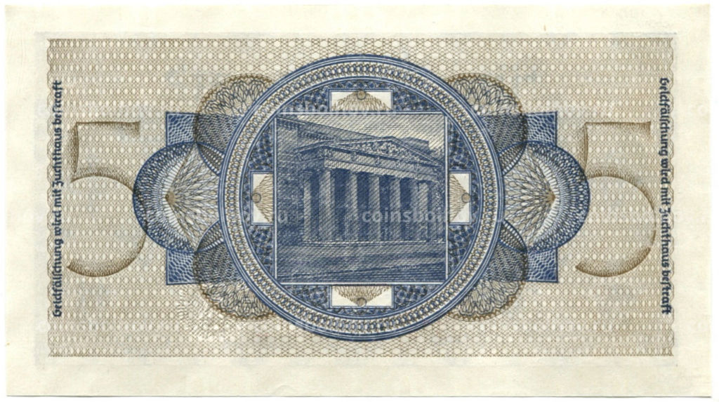 Банкнота 5 рейхсмарок 1940 года Германия (Для оккупированных территорий)