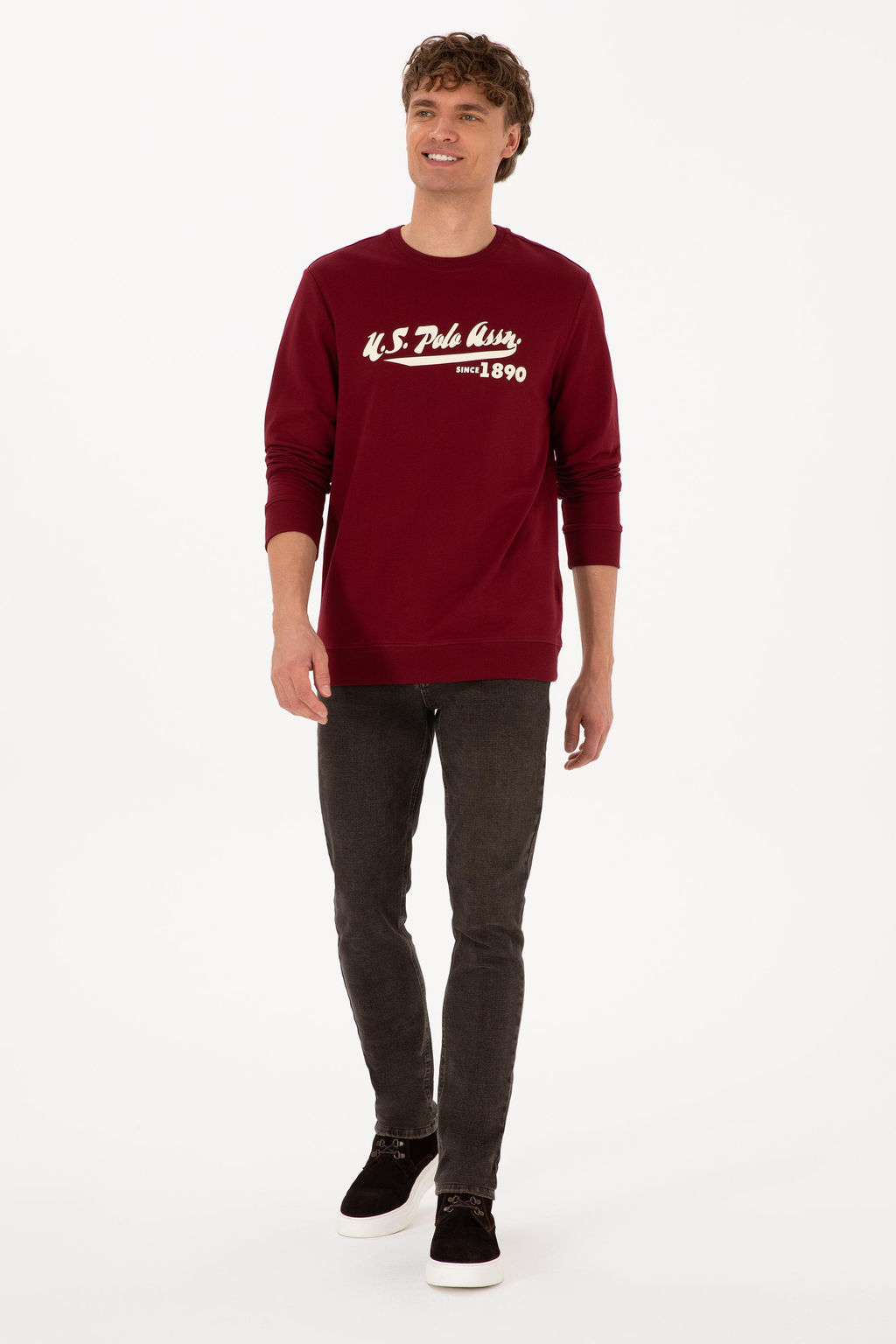 Erkek Bisiklet Yaka Regular Fit Bordo Sweatshirt - U.s. polo assn фото 4