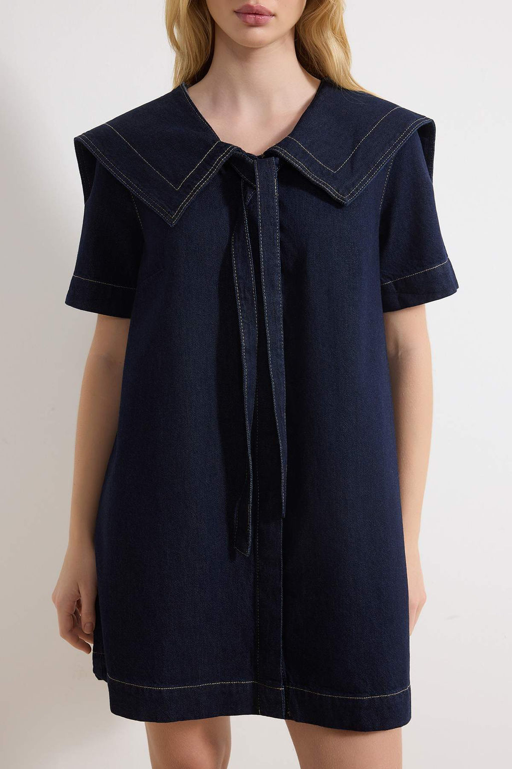 Mavi Bebe Yaka Detayl? %100 Pamuk Mini Denim Elbise TWOSS26EL00041