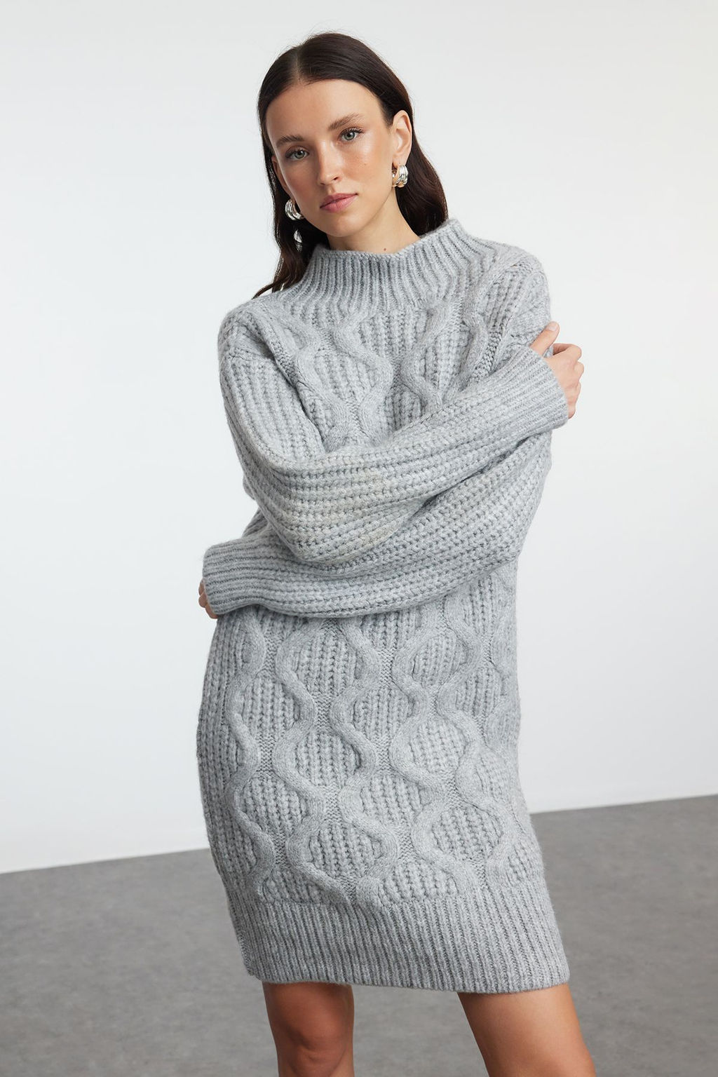 Trendyolmilla Ekru Mini Triko Yumusak Dokulu Sac Orgu Elbise TWOAW25EL00067