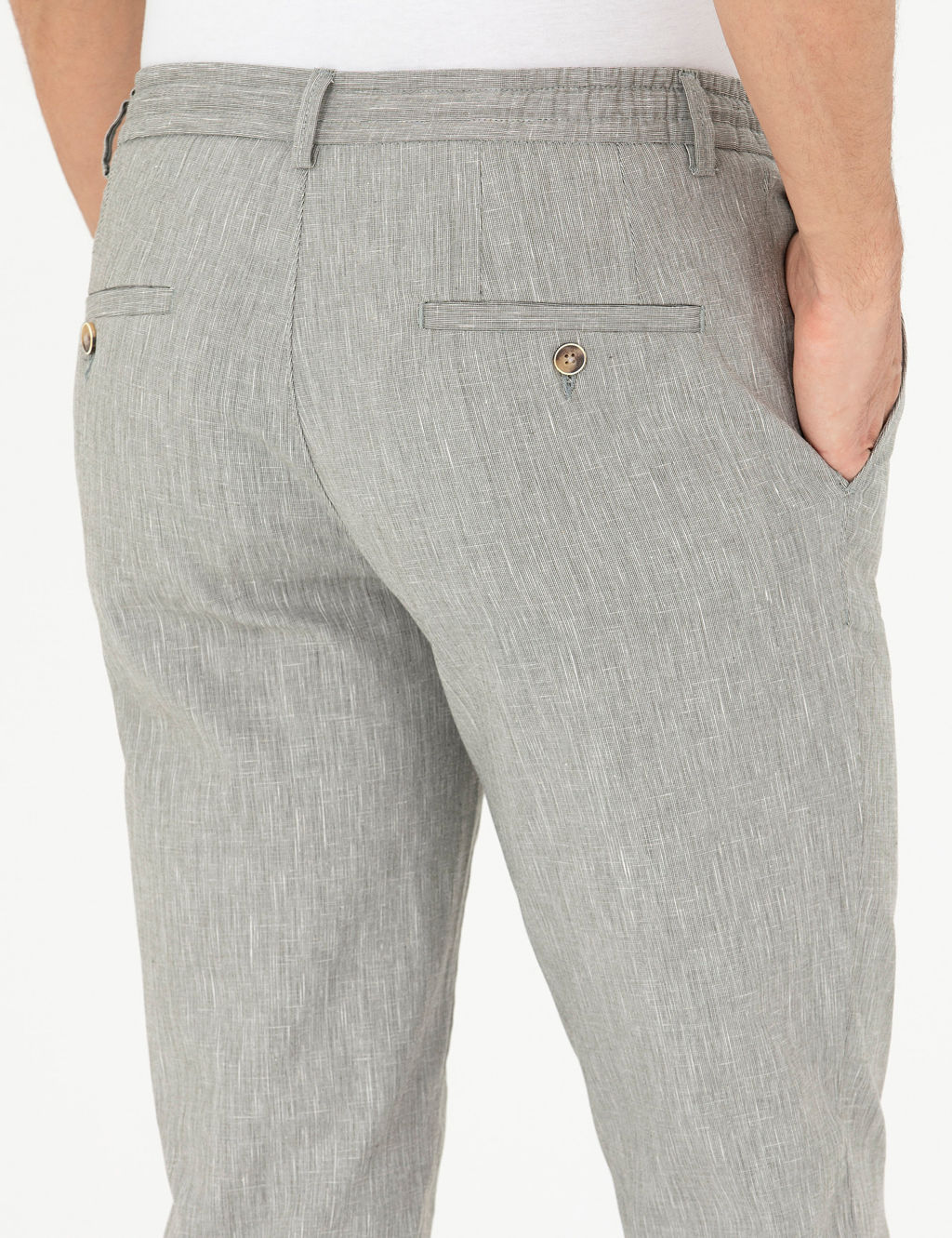 A__k Ye_il Ex. Slim Fit Keten Kar___ml_ Kuma_ Pantolon