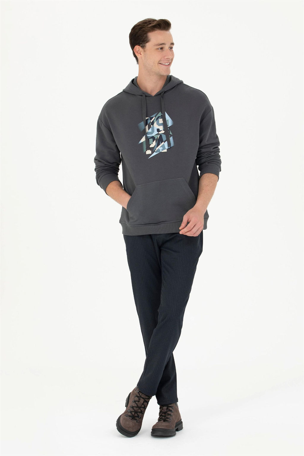 U. S. Polo Assn Мужская толстовка оверсайз с капюшоном антрацитового цвета - U.s. polo assn фото 11