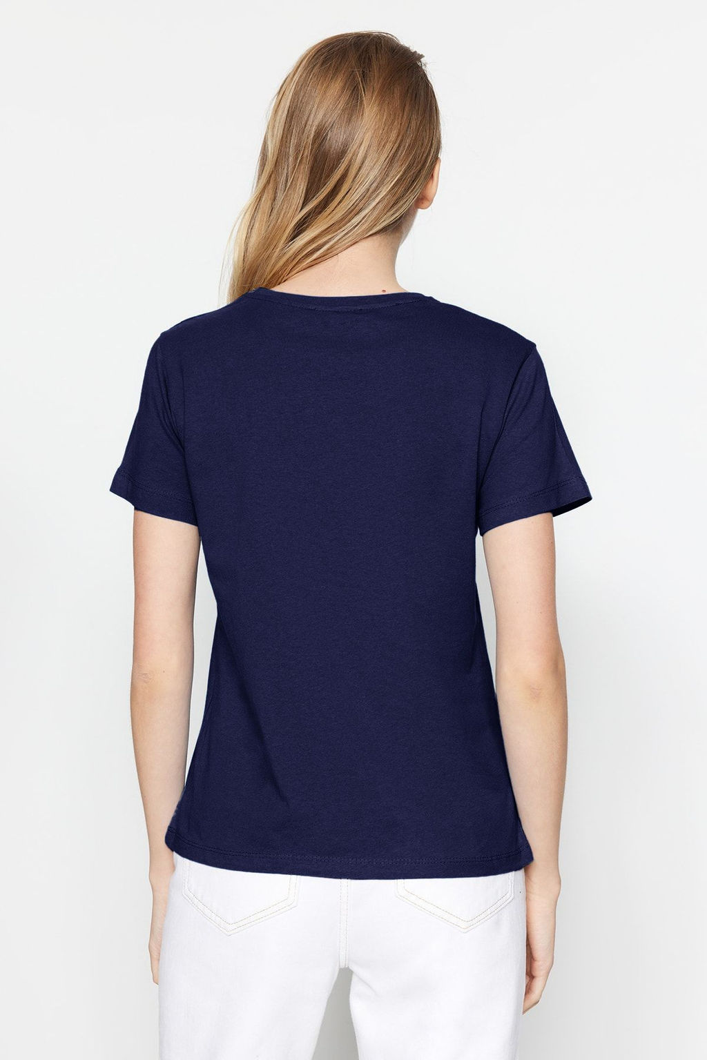 Bordo-Lacivert Basic %100 Pamuk Bisiklet Yaka 2li Paket Orme T-Shirt TWOSS20TS0141