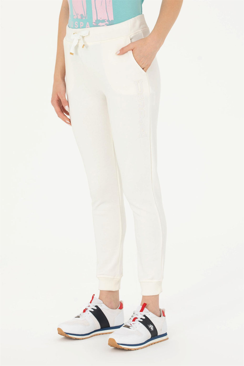 Женские спортивные штаны цвета экрю - U.s. polo assn фото 2