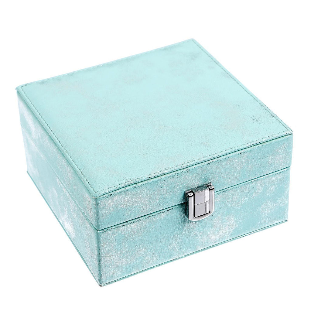Шкатулка кожзам для украшений Серебрянный блеск на голубом 8х14,5х14,5 см - Simaland фото 8