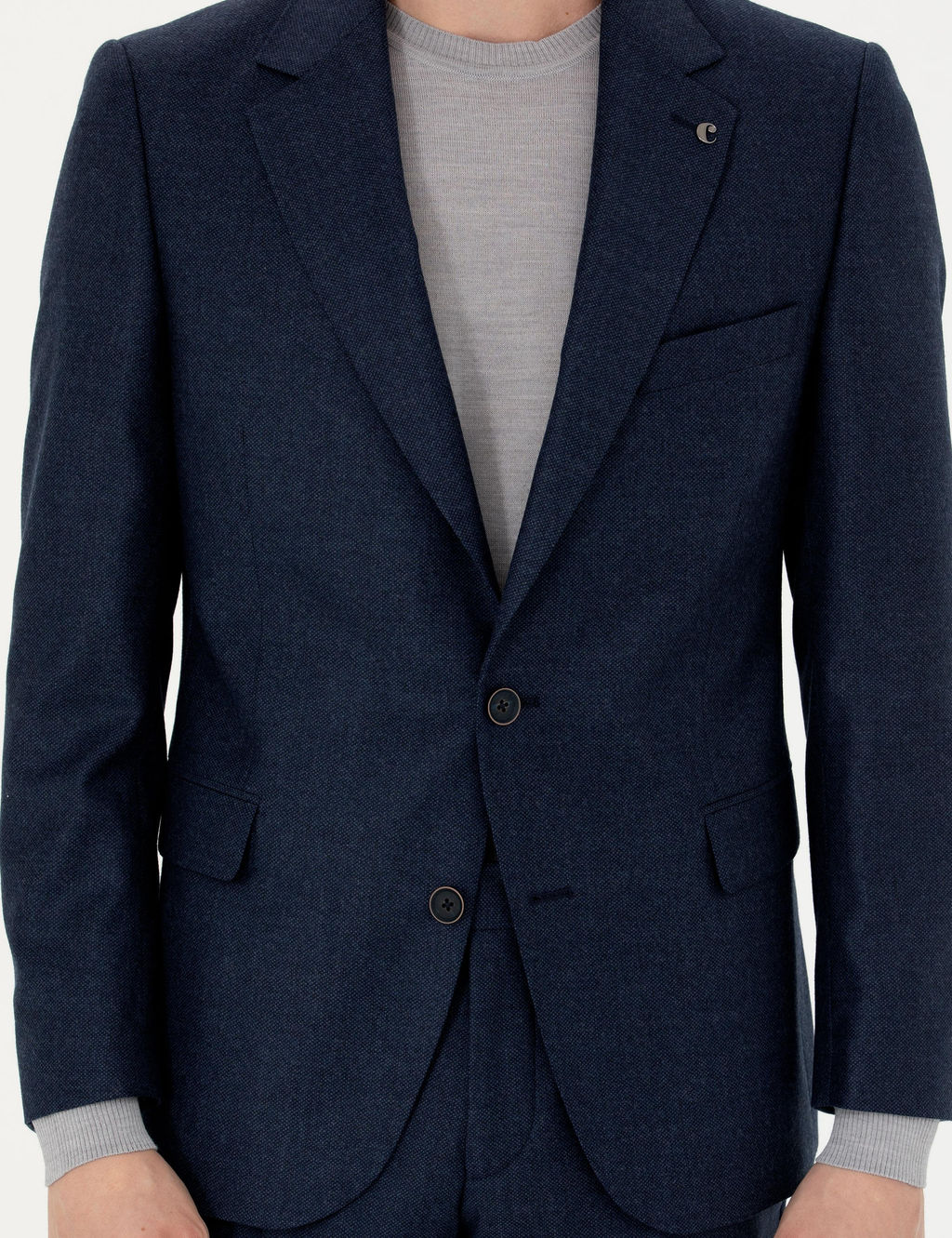 Шерстяной костюм приталенного кроя темно-синего цвета - Cacharel фото 6