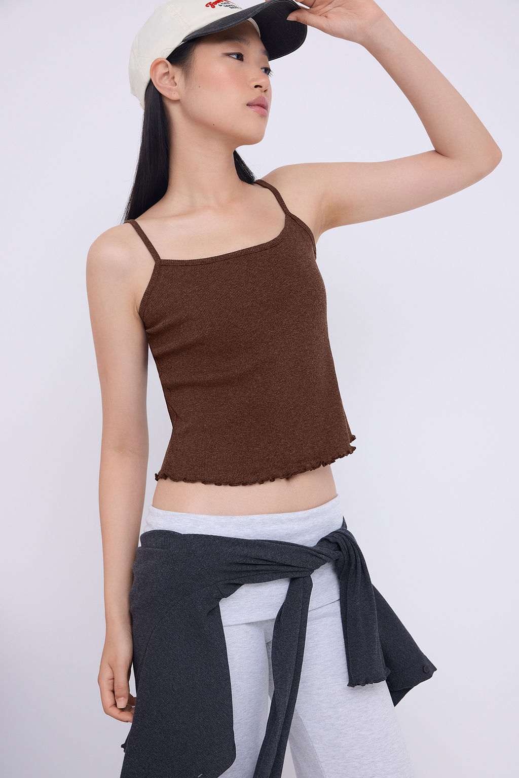 Teen Kahverengi 2li Fitted/Vucuda Oturan Dugme Detayl? Fitilli Esnek Orme Bluz TWOAW26BZ00109