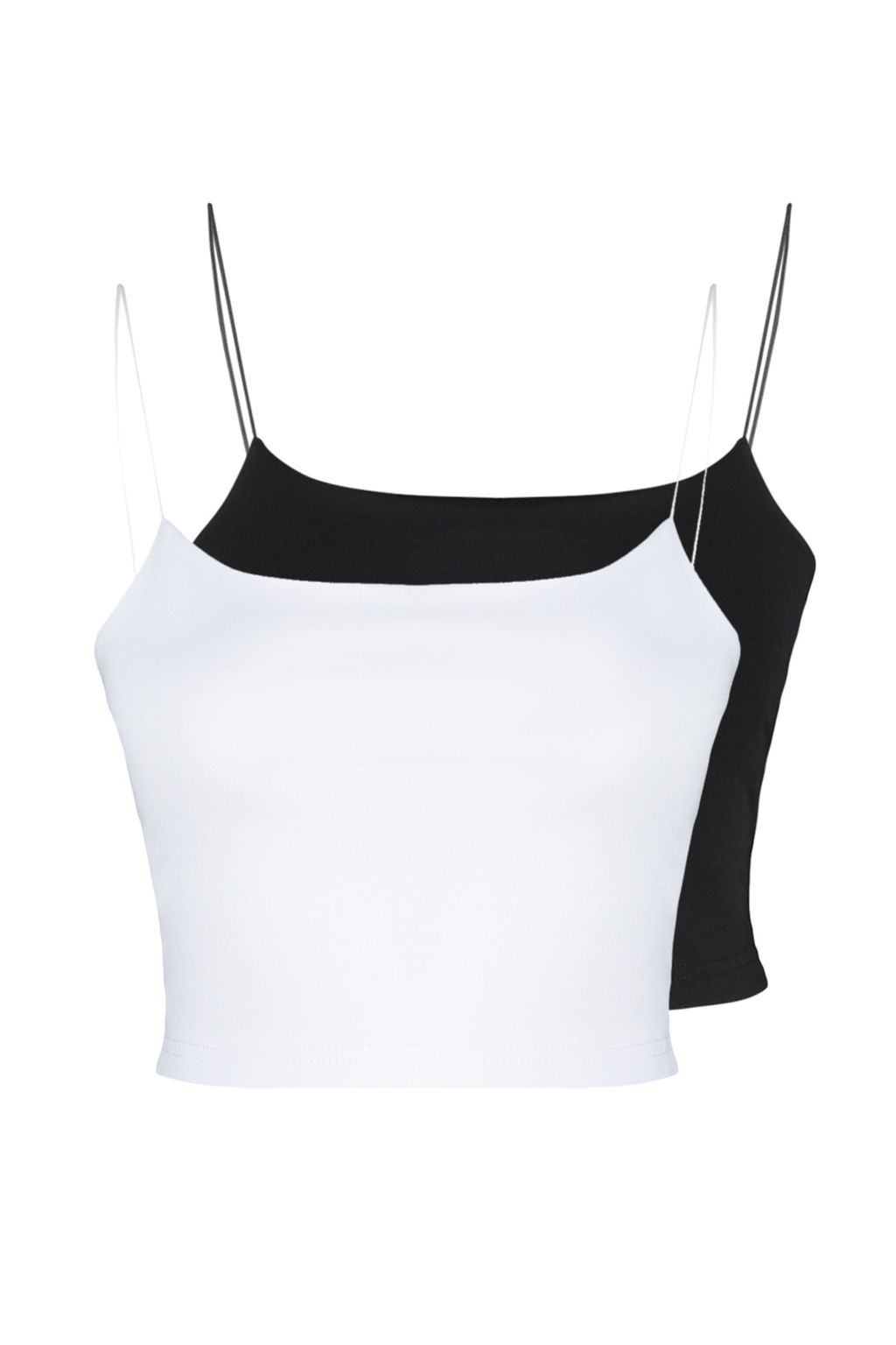 Siyah-Beyaz 2li Paket Pamuklu Spagetti Ask?l? Crop Esnek Orme Atlet TWOSS21AL0196