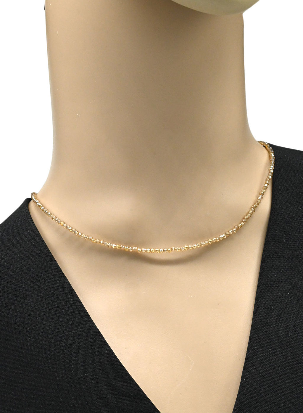 Чокер из циркона шарик гр.2мм цв.шампань, 38см