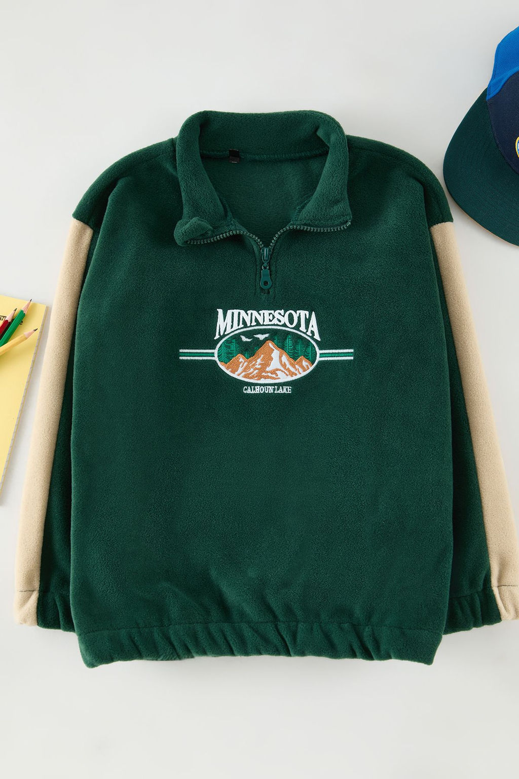 Zumrut Yesili Erkek Cocuk Duz Orme Mini Me Sweatshirt TKDAW25SW00108