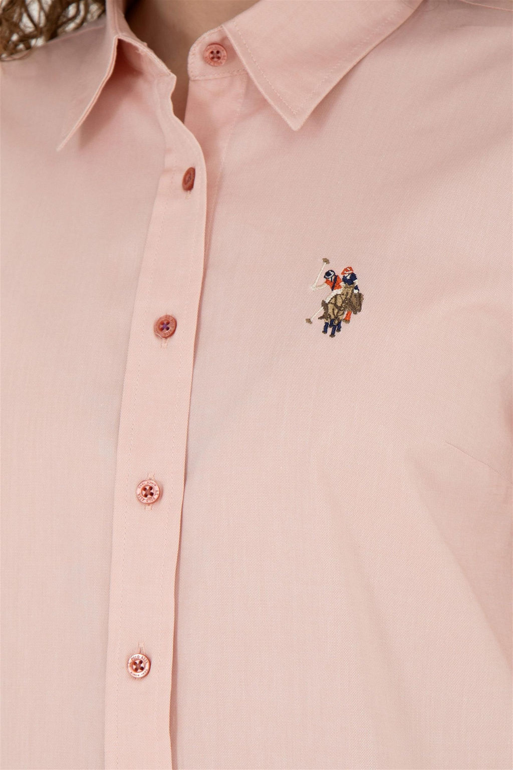 Женская базовая рубашка пудрового цвета с длинным рукавом - U.s. polo assn фото 7